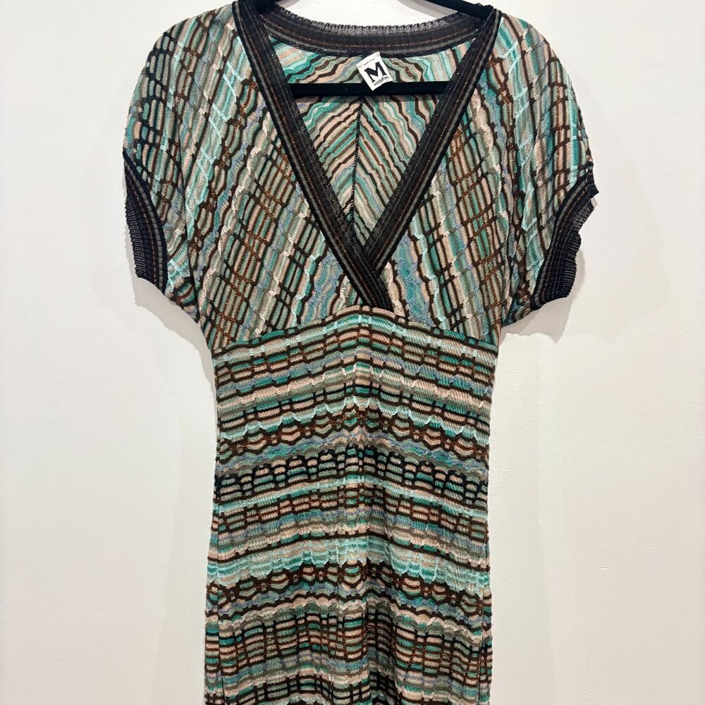 Missoni Turquoise & Taupe Classic V-Neck Sheath Dress – Size 8 US